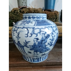 清青花山水人物题诗盘_青花瓷_玩古阁阁【7788旧书网】