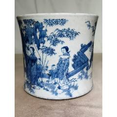 清代西厢记人物故事图青花壶（图案精美生动、珍惜罕见）_青花瓷_万岁堂