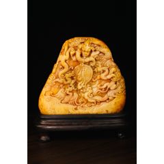 36寿山石　田黄　蝉　置物　縁起物　手彫り　原石 寿山石田黄石雕刻【狮子】印章， 篆刻家落款壬申三月【昌石道人】 尺寸