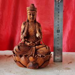 高19长11宽11厘米，老樟木雕观音，纯手工雕刻，请认真看图-木佛像/人像