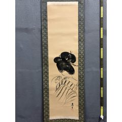 大泷月窗，清末民国时期工笔人物画《足柄山新罗三郎吹笙图》国画书法
