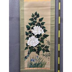若舟，九十年代工笔画花鸟中堂《喜鹊登梅图》国画书法古玩字画装饰挂画