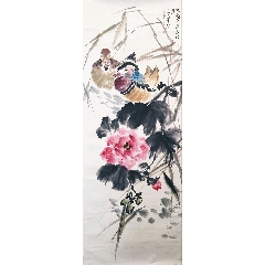 殷锦山，七十年代中堂画《双虎图》国画书法古玩字画。绢本绫裱画心尺寸
