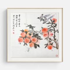 秋畝，民国时期老画，工笔花鸟《松鹰图》编号：824070203，纸本绫裱_