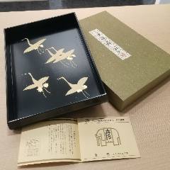回流象彥金蒔繪仙鶴紋木胎大漆茶盤（全品帶原盒）