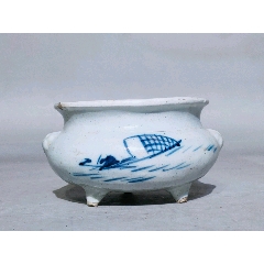 古玩旧藏】元青花一束莲纹四方双耳连座香炉-青花瓷-7788旧书网