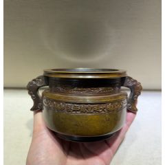 中国　古銅宣徳銅　漢詩刻　沖耳爐　香炉　V R8474 晚清四方冲天耳铜香炉_铜炉_悦云阁【7788旧书网】