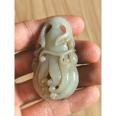 古玩老货清代和田青白玉佛手（福寿）把件-和田玉-7788旧书网