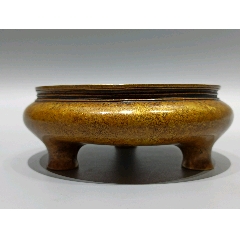 老铜香炉老宣德炉古董老铜器传世清代老紫铜风磨铜三足冲耳炉子_铜炉_