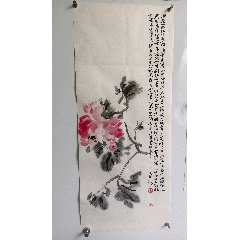 殷锦山，七十年代中堂画《双虎图》国画书法古玩字画。绢本绫裱画心尺寸