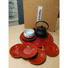 回流木胎赤紅大漆茶具一套（全新全品帶原盒）(se111903374)