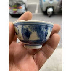 清代.成化款豆青釉青花山水人物葵口瓷盘-青花瓷-7788旧书网