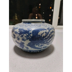 清中期哥釉青花山水人物笔筒_青花瓷_康桐强【7788旧书网】