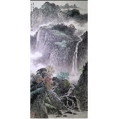 一波，九十年代大幅山水画中堂《溪径觅句图》国画书法古玩字画装饰挂画