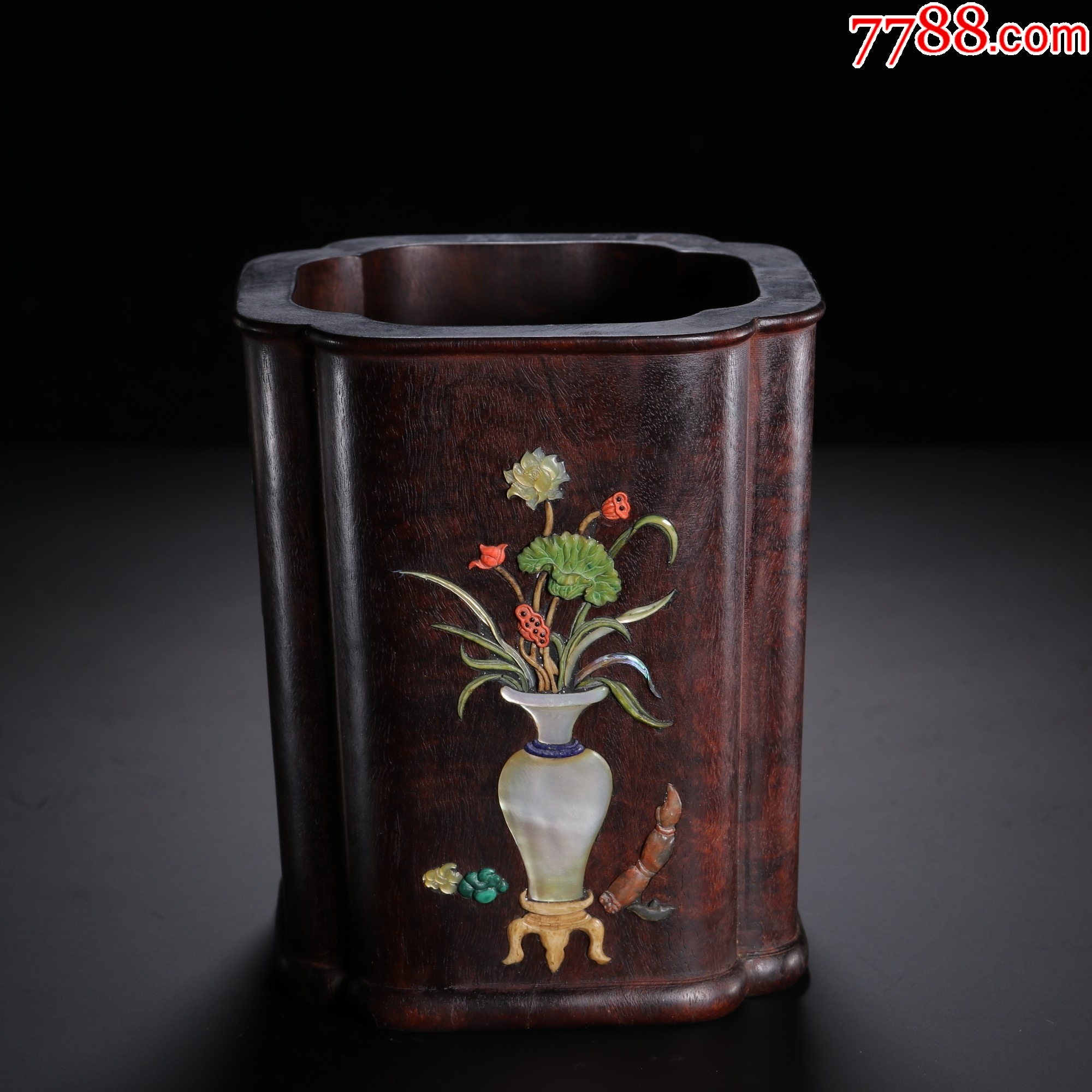 中国清代乾隆年製 紫檀笔筒 诗文宝石嵌め古董品重1.2kg 中国清代乾隆年製 紫檀笔筒 诗文宝石嵌め古董品重1.2kg 中国清代乾隆年