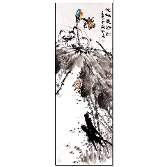 上原霞堂，设色花鸟《松鹤图》国画书法古玩字画装饰挂画。绢本绫裱_