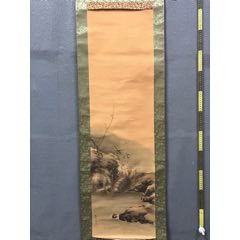 若舟，九十年代工笔画花鸟中堂《喜鹊登梅图》国画书法古玩字画装饰挂画