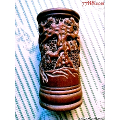 欧洲回流，时其吉款竹雕渔家乐笔筒。_笔筒/笔洗/笔具_古韵欧亚回流