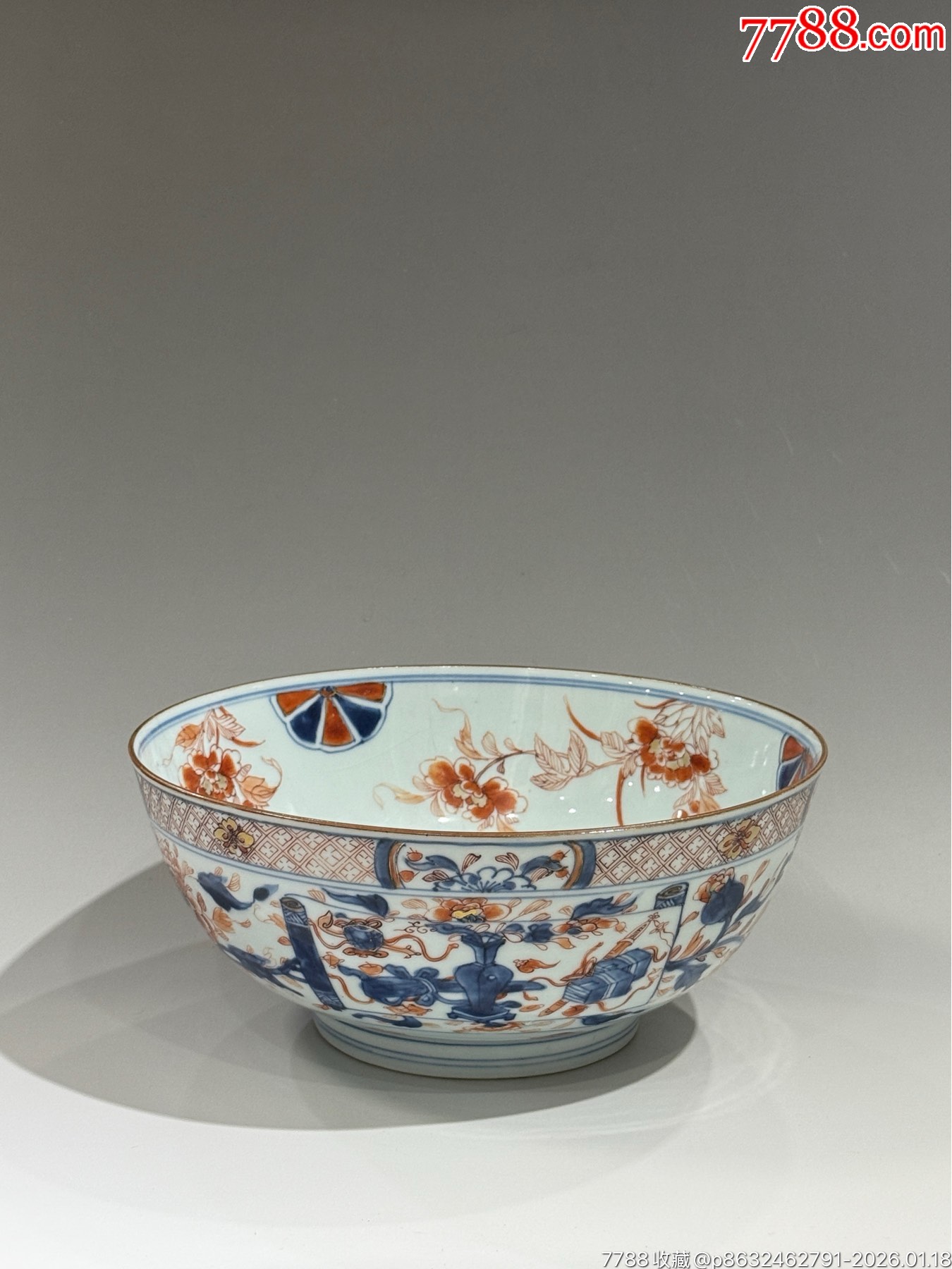 清康熙青花矾红博古花卉纹碗-价格:7000元-se110376175-青花瓷-零售-7788收藏__收藏热线