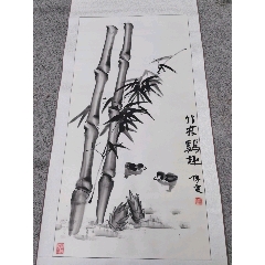 印刷】《宫本武藏枯木鸣鵙图》7212书画挂轴日本回流字画工艺画_花鸟