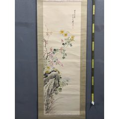 慧儿，七十年代工笔花鸟中堂《富贵万年图》国画书法古玩字画装饰挂画