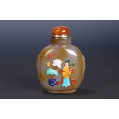 青花釉里红人物鼻烟壶，底款“康熙年制”_旧鼻烟壶_程饶金【7788旧书网】
