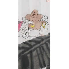 1116号卷轴国画写意人物钟馗迎福图福（蝠）在眼前54×114cm作者：黄慎_