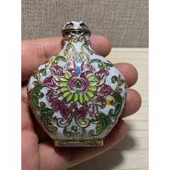 白铜镶景泰蓝掐丝嵌锆石红宝石鼻烟壶摆件（焕）_旧鼻烟壶_鄂中收藏
