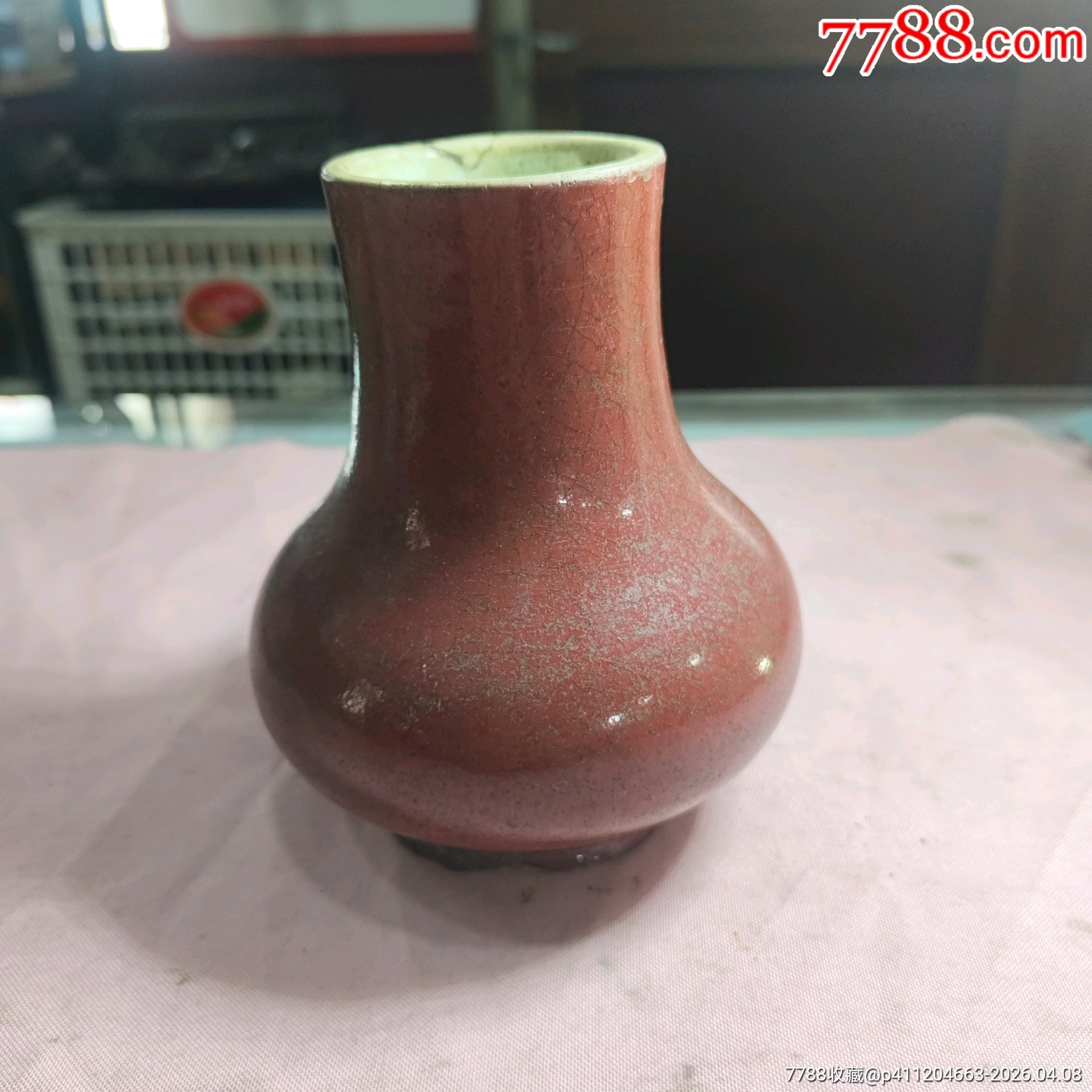 清中期红釉荸荠瓶（也叫直颈尊/琵琶尊）_红釉瓷_时代新居民【7788唱机】