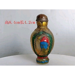 鸡油黄玻璃浅浮雕年年有余鼻烟壶_旧鼻烟壶_曹记文具【7788红宝书】