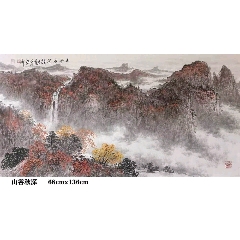 其山，民国时期山水画茶挂《园林风景图》国画书法古玩字画。纸本纸裱_