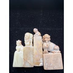 中国古美術 旧蔵 寿山石【鳥語花香印章】薄意彫刻 文房 唐物 印材 篆刻
