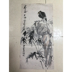 周峰工笔画茶挂《青梅图》国画书法古玩字画装饰挂画。绢本绫裱画心尺寸