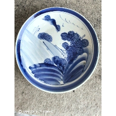 玉字款，清代福禄寿三星小盘（口部有剥釉没有冲线）_青花瓷_宣城旧书斋