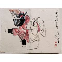 1143号卷轴国画写意人物牧童骑牛图秋风吹下红雨来45.5×69cm作者