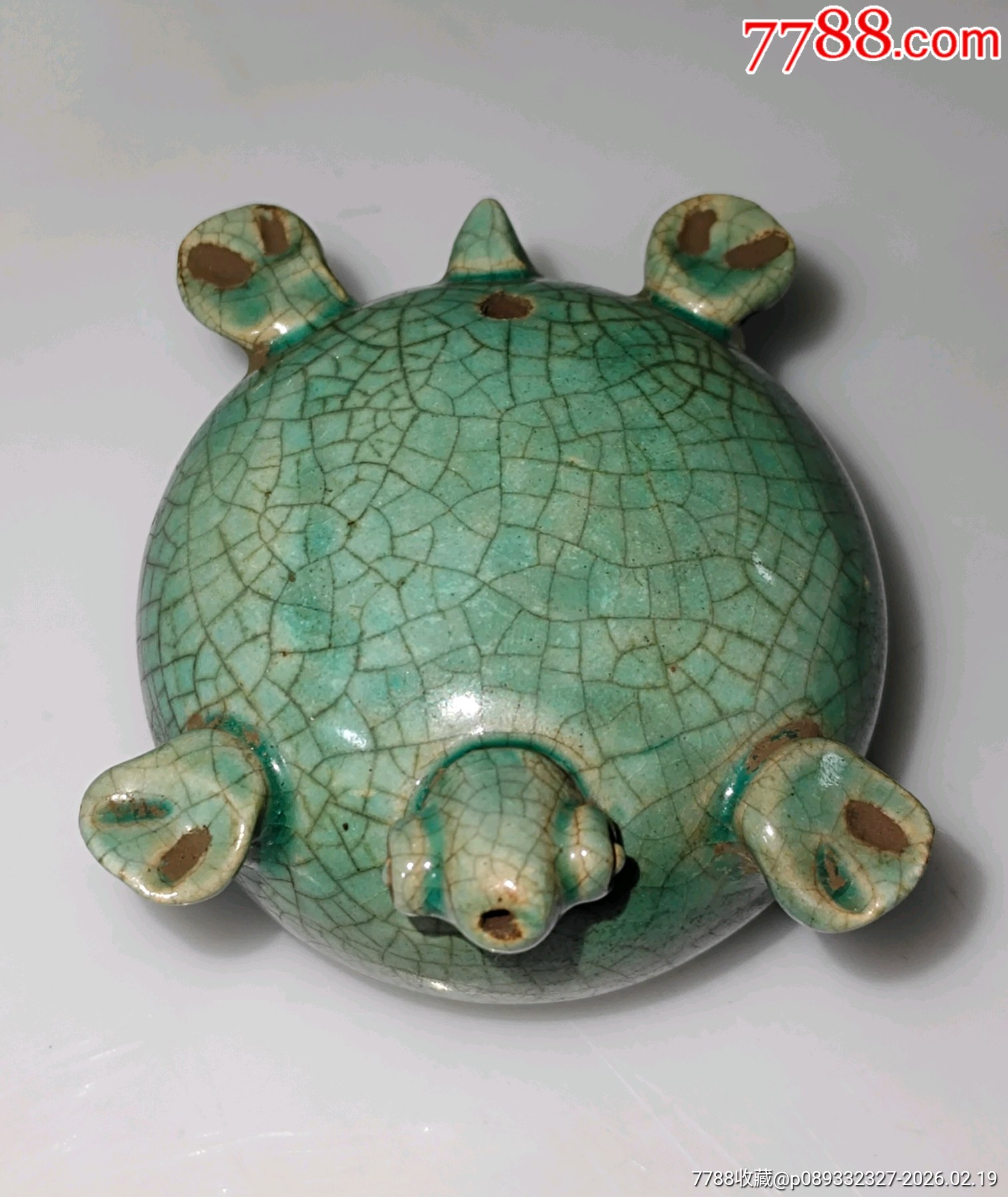 蓝釉瓷龟形水滴砚滴-水盂/砚滴-7788徽章收藏