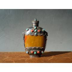 清代蒙古玛瑙嵌银鼻烟壶！-鼻烟壶-7788巴林石