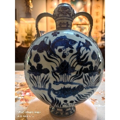清代豆青釉青花加白人物西瓜罐_青花瓷_青花瓷迷【7788旧书网】