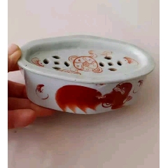 清代红绿彩双龙戏珠碗一只2-青花瓷-7788红宝书