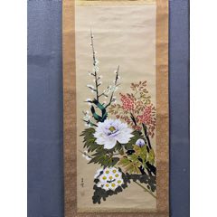 若舟，九十年代工笔画花鸟中堂《喜鹊登梅图》国画书法古玩字画装饰挂画