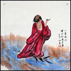 吴道子精品手绘老绢敬佛图，吴道子唐代著名画家书法家，世人尊称，画圣