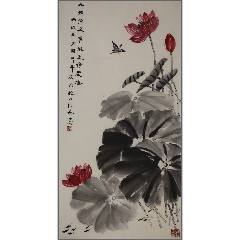 李源海，中国台湾籍岭南画派杨善深弟子《昙花图》国画书法古玩字画