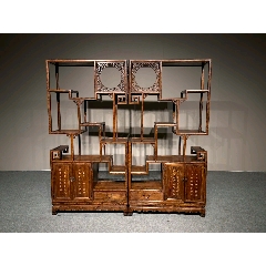 老黄花梨家具古董老木器清代海黄插屏风多宝阁博古架明清老家具_木架