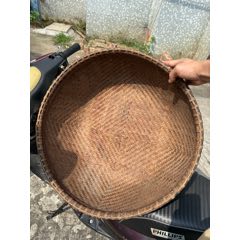 民国民俗金钱纹竹编竹篮贡篮高脚篮复古侘寂风茶室庭院怀旧老物件_竹篮