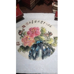 张大千（款），大幅泼墨中堂画《荷花图》国画书法古玩字画装饰挂画。纸