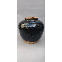 中国博山款七八十年代黑釉留白描金莲花图酒壶，送三个酒杯_黑瓷/酱釉瓷