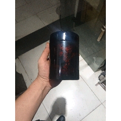 创汇时期铜胎堆朱剔红花瓶一个带原标签红牡丹花手工雕刻_旧漆器_天雅