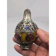 青花釉里红人物鼻烟壶，底款“康熙年制”_旧鼻烟壶_程饶金【7788旧书网】