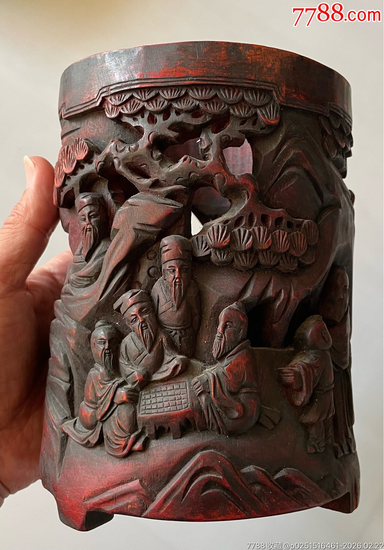 20260214J051早期雕刻竹笔筒-竹雕笔筒-7788巴林石