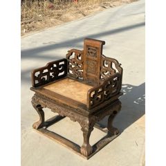 古董老黄花梨家具传世清代黄花梨雕龙纹交椅明清黄花梨家具会所_木椅/凳